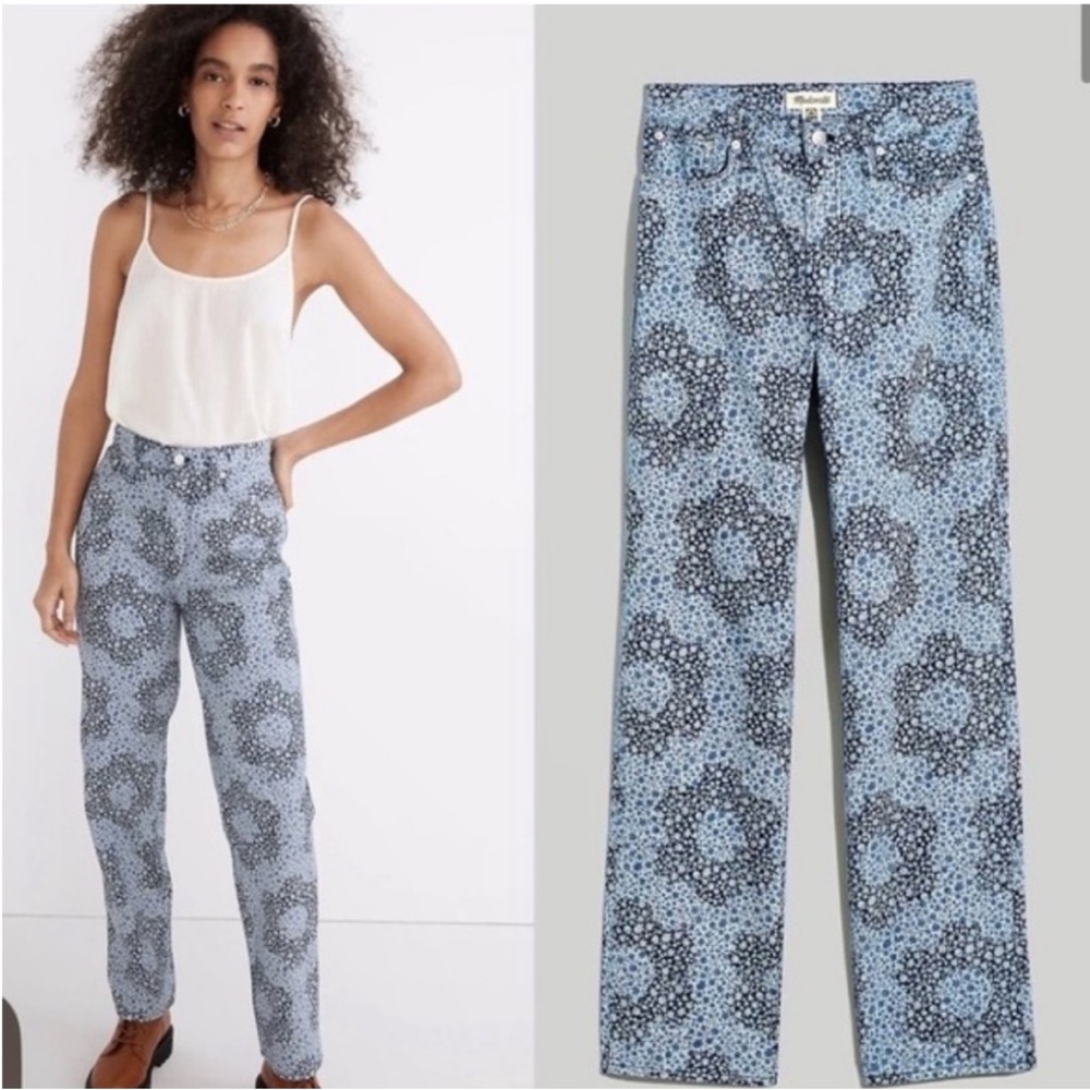 MADEWELL Baggy Women's Blue Quilted Floral Print Straight Jeans Size 31